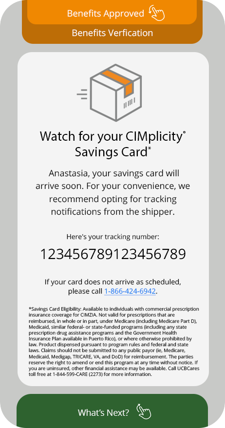 Savings card shipment tracking