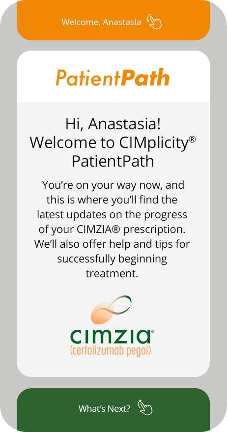Welcome screen with Cimzia branding