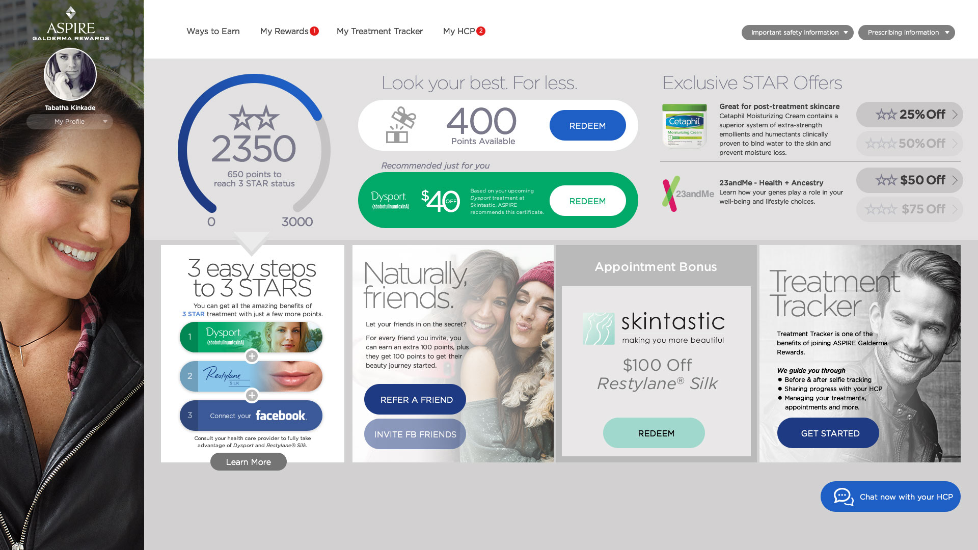 Galderma Aspire Rewards loyalty dashboard