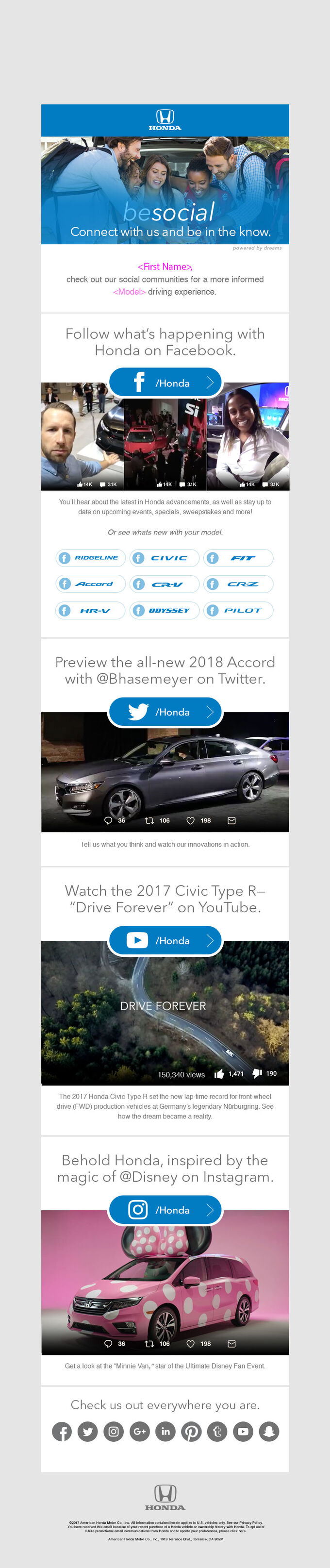 besocial connect with Honda email