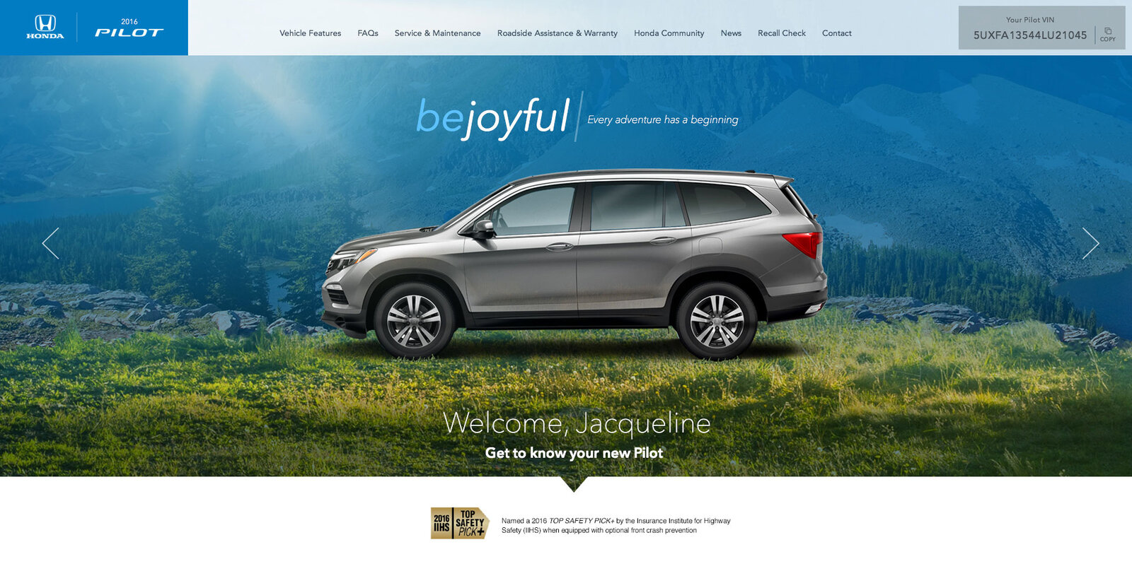 Honda Ownership Lifecycle Portal welcome screen