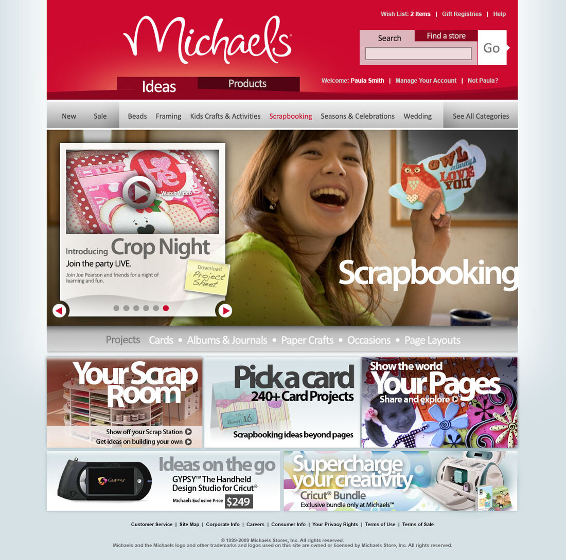 Michaels.com Ideas homepage redesign