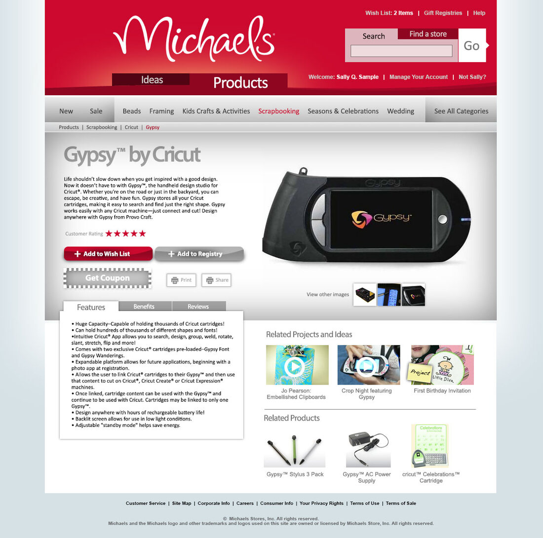 Michaels.com products and scrapbooking page