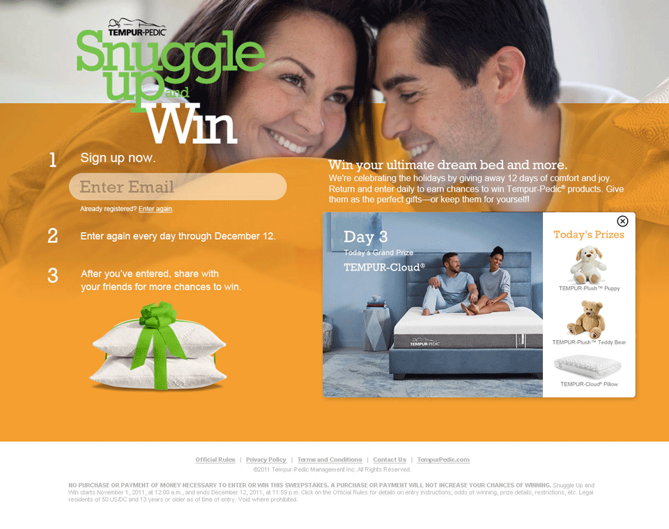 Snuggle Up and Win microsite landing page