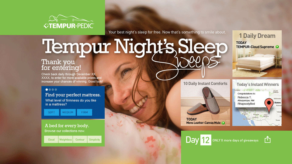 Tempur-Pedic holiday sweepstakes promotion